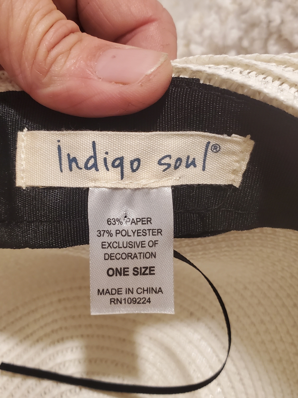 Indigo Sun Wide Brim Straw Sun Hat with Bead Trim - Ivory - Picture 3 of 3